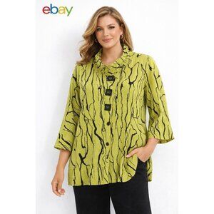 ALI MILES shirt top blouse tunic graphic green 2X